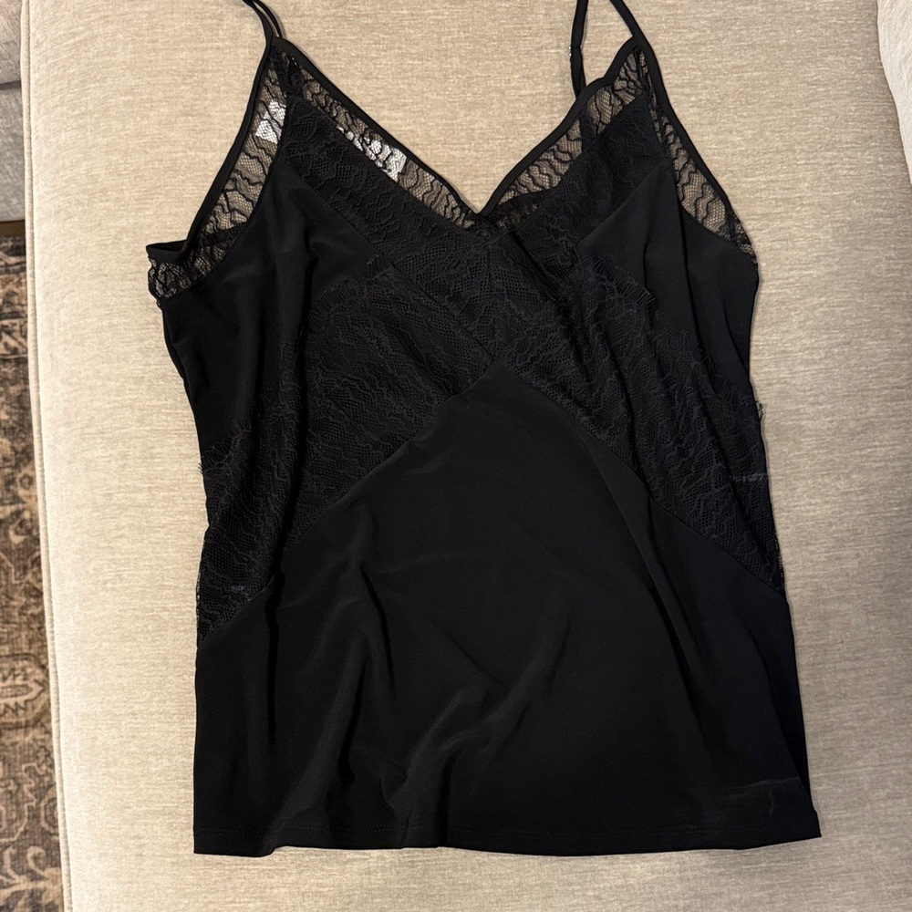White House Black Market Black Lace-Trim Slip Cami
